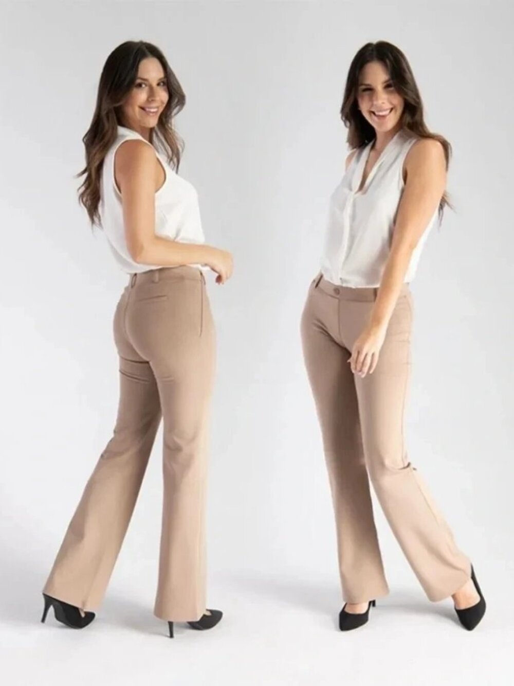 BETABRAND BOOT CUT CLASSIC TAUPE BROWN DRESS PANT YOGA PANTS